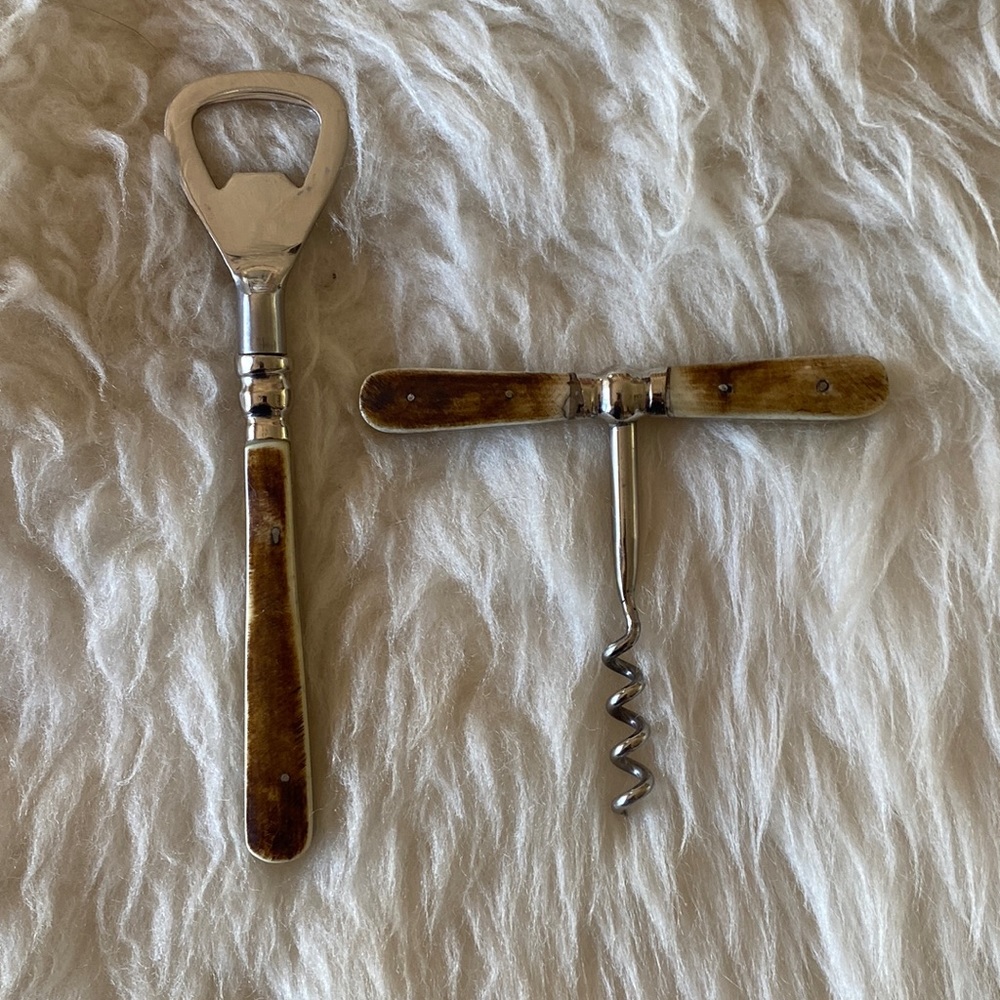 Pottery Barn bone handle wine opener and bottle opener set